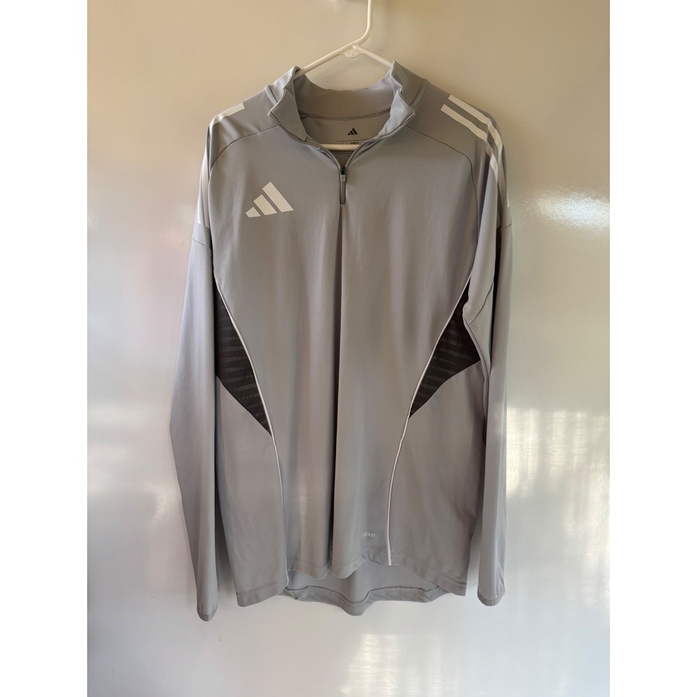Adidas Aeroready Mens Grey Slim Fit Quarter Zip Training Top Thumb Holes Large